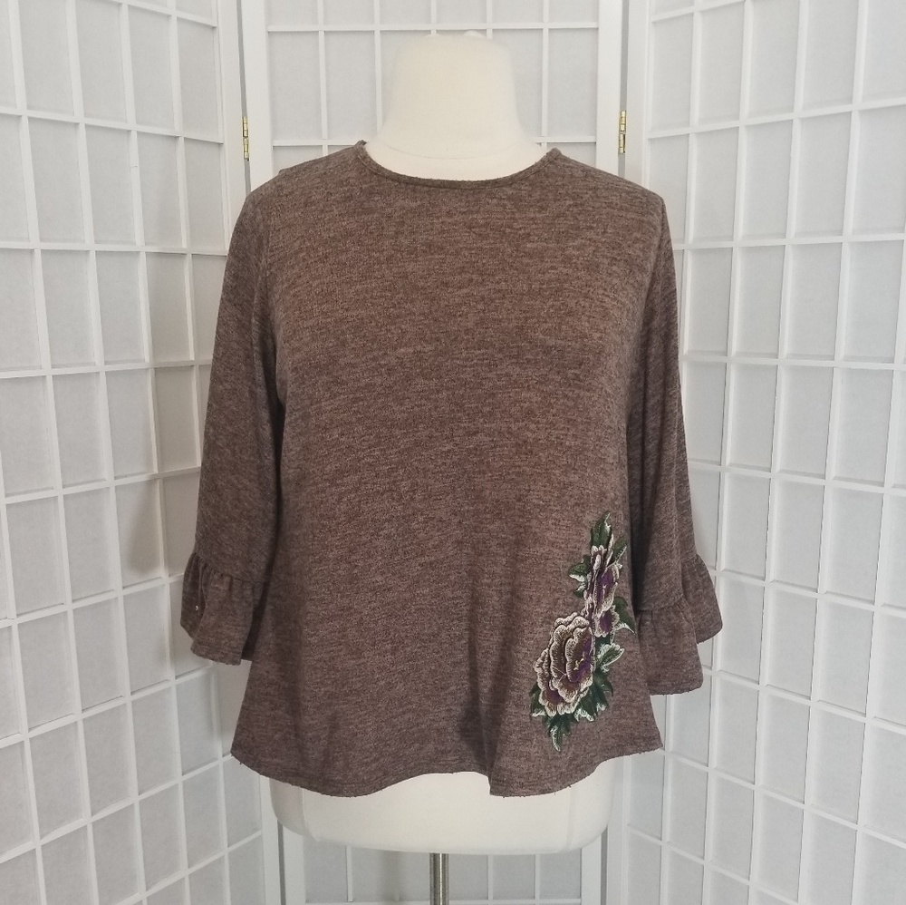 Avenue Plus Size Women's Brown Floral Bell Sleev S